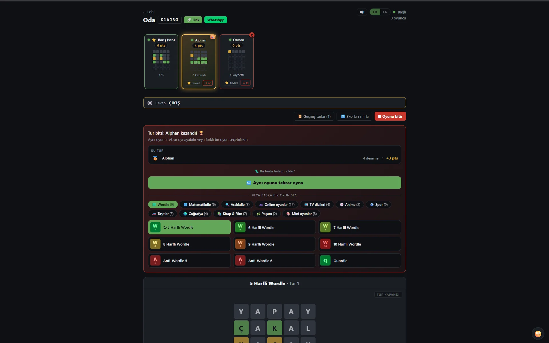 End of round with the game mode picker